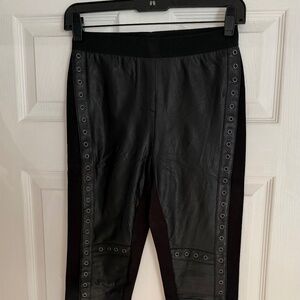 BCBG MAXAZRIA “Beysa” Grommet Black Faux Leather Moto Legging Ponte knit XXS